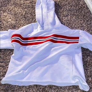 white red and black hoodie